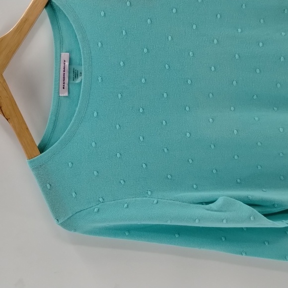 Allison Daley sweater swiss dot small petite SP green elbow sleeve lightweight - Picture 2 of 5